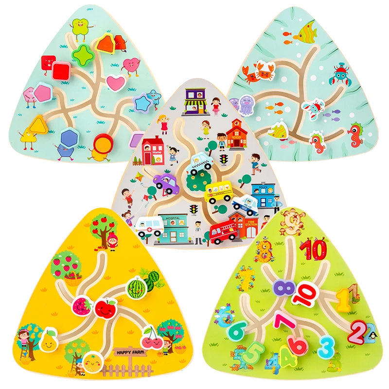 Montessori Wooden Maze Puzzle Boards, Matching Games Educational Learning Toys