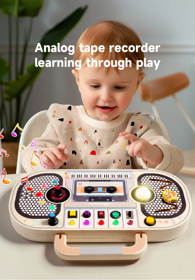 Montessori Wooden Busy Board Sensory Toys with Light Switch Control Board for Toddlers and Babies - LittleOzKid