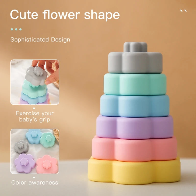 BPA-Free Baby Silicone Building Block, Soft Stacking Tower