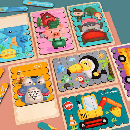 Montessori Cartoon Animal Double-Sided Wooden Strip Puzzle – (Buy 3 for $49)
