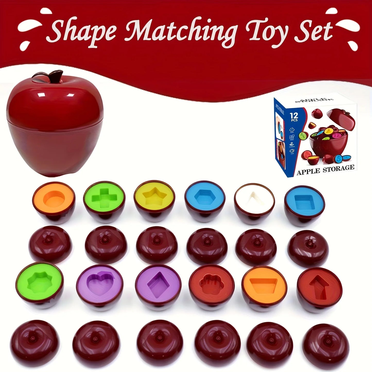 Montessori 24PCS Apple Shape Sorting Toys for Toddlers Color & Shape Learning