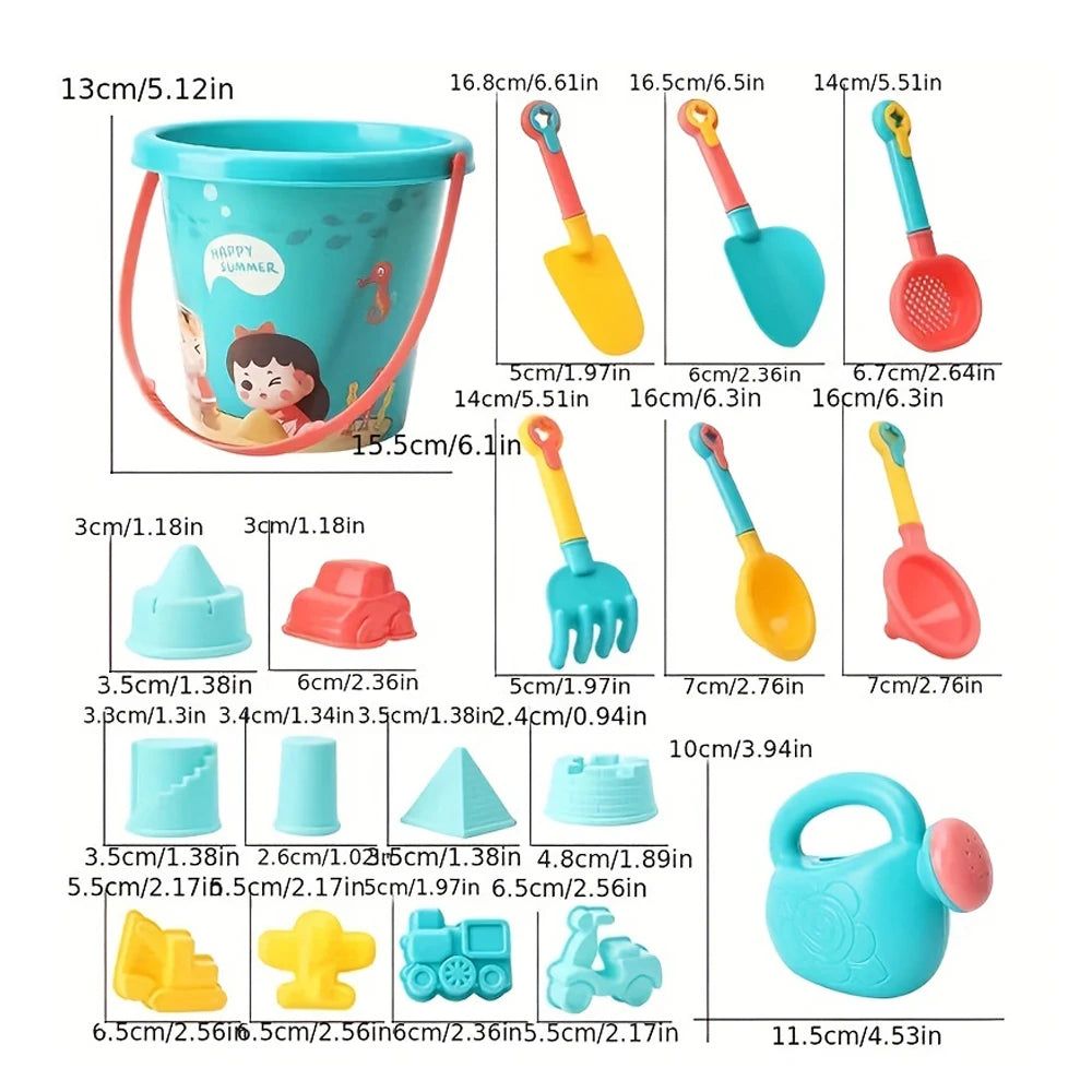 18PCS Beach Sand Toy Set, Beach Bucket Play Set Kids Toy with Shovel Sand Moulds