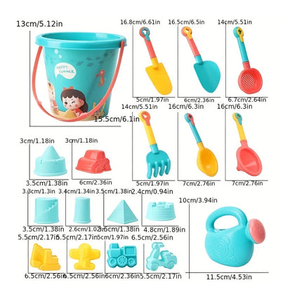 18PCS Beach Sand Toy Set, Beach Bucket Play Set Kids Toy with Shovel Sand Moulds