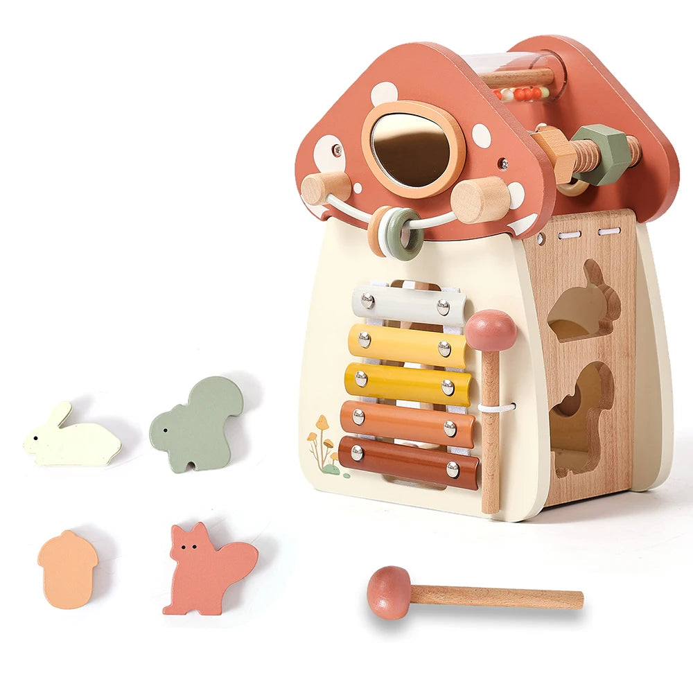 Montessori Wooden Musical Busy Activity Box, Sensory Play for Babies & Toddlers