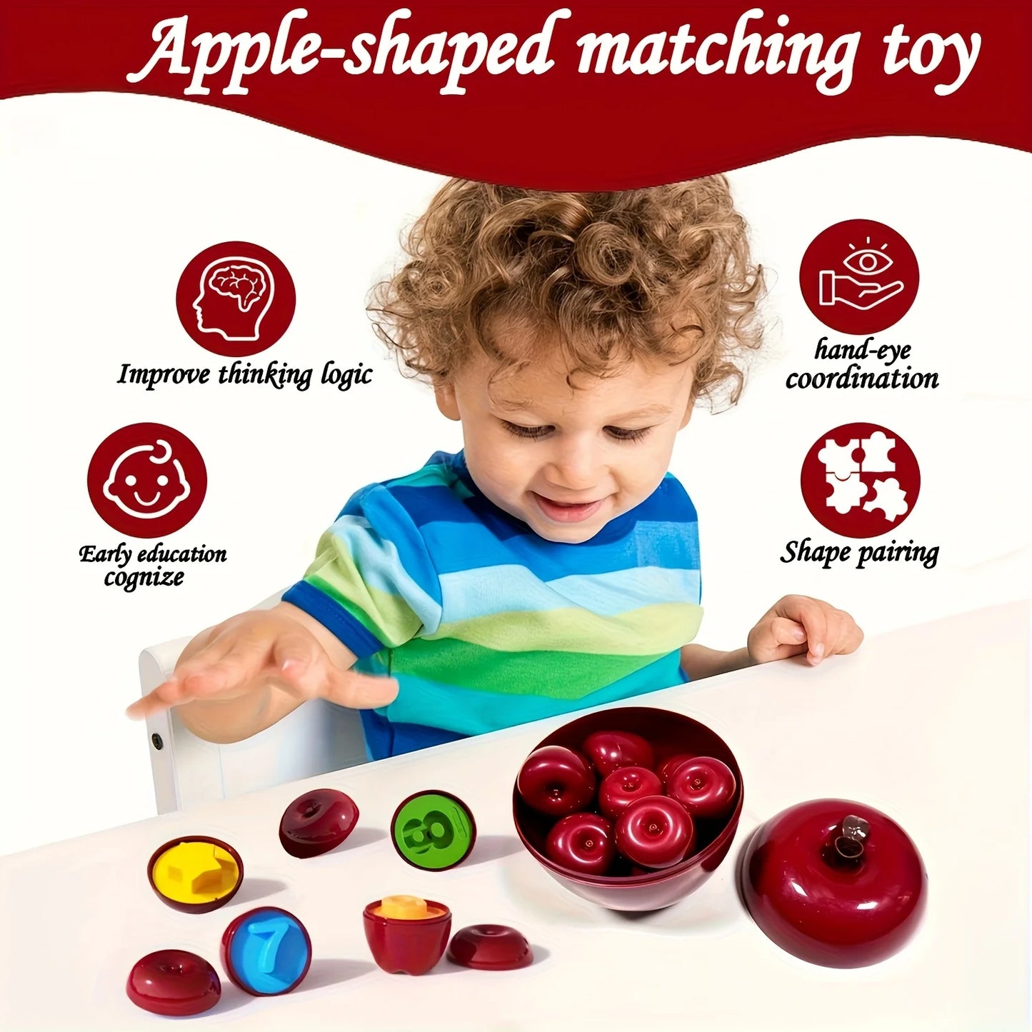 Montessori 24PCS Apple Shape Sorting Toys for Toddlers Color & Shape Learning