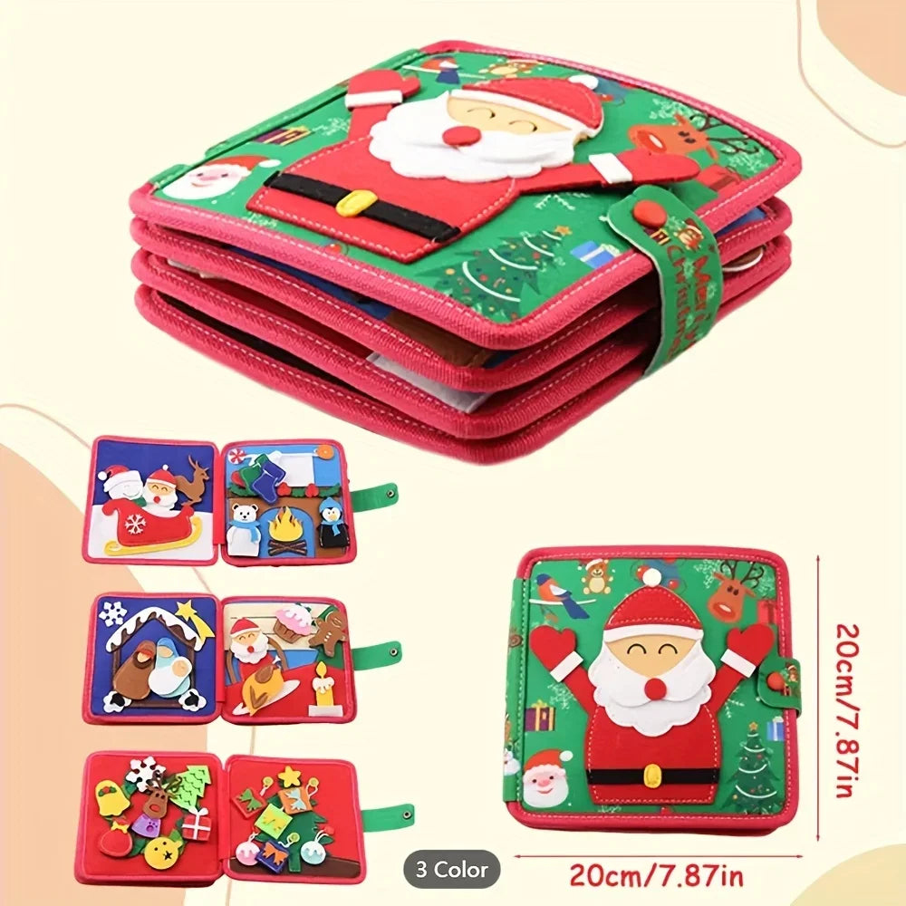 Montessori Christmas Busy Felt Book for Toddlers, Learning Activity Book with Santa