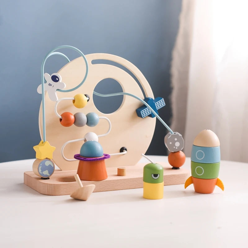 Baby Wooden planet, Activity Space Rocket Interactive Toy for Kids - LittleOzKid