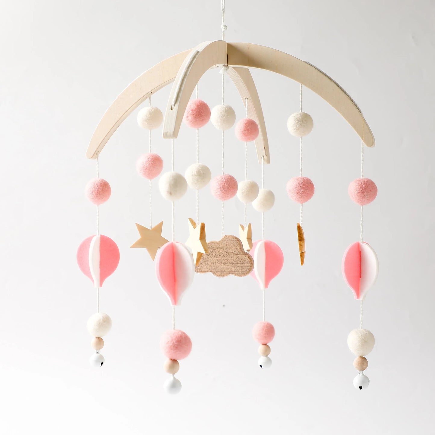 Baby Rattle Nursery Wooden Crib,Cot Hanging Toy Mobile with Music Box and Bed Bell