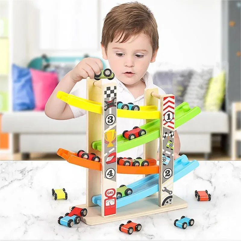4/7 Track Wooden Ramp Racing, Inertia Slide Roller Coaster Car Set toy - LittleOzKid