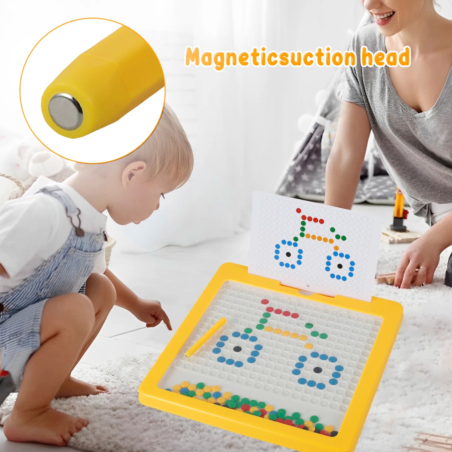 Montessori Magnetic Drawing Board – Beads, Pen & Pattern Cards Educational Toy