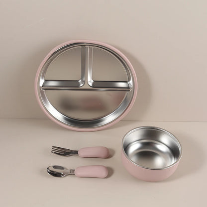4PCS Stainless Steel Baby Feeding Set with Silicone Bowl