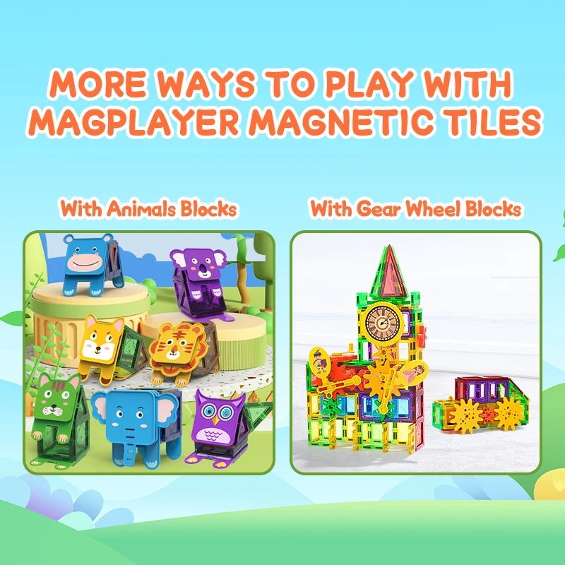 Magnetic Building Blocks Construction Set, Magnet Tiles for Kids