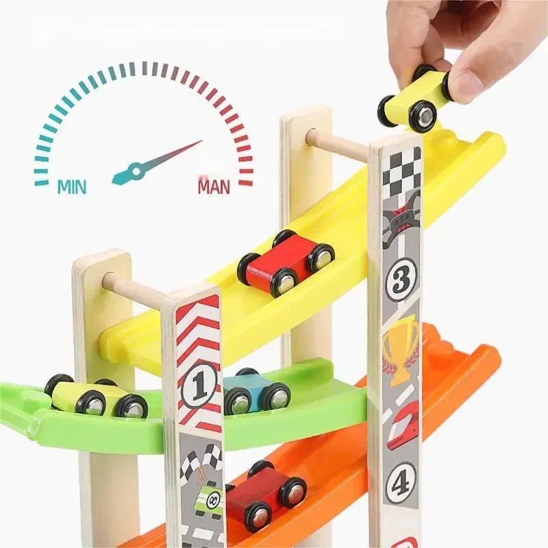 4/7 Track Wooden Ramp Racing, Inertia Slide Roller Coaster Car Set toy - LittleOzKid