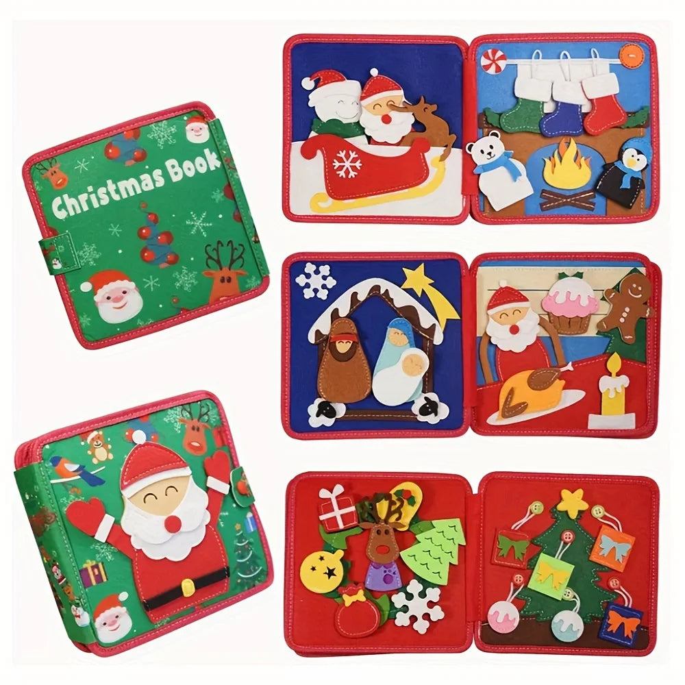 Montessori Christmas Busy Felt Book for Toddlers, Learning Activity Book with Santa