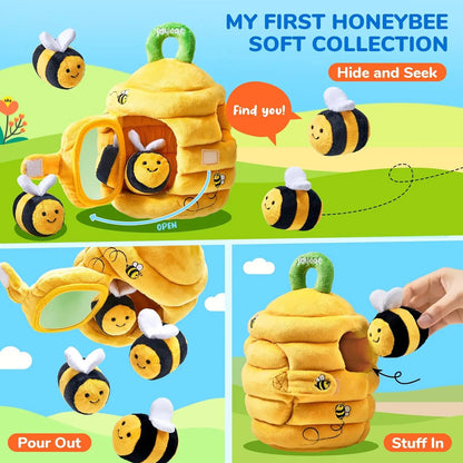 Montessori Busy Beehive Plush Toy – Soft Sensory Baby Toy with Rattle, Mirror, Crinkle & Squeaker Bees