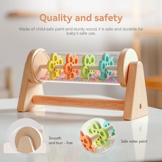 Montessori Stick Rainbow Hourglass Music Rattle Toy for baby and Toddles, Educational Sensory rain Drum