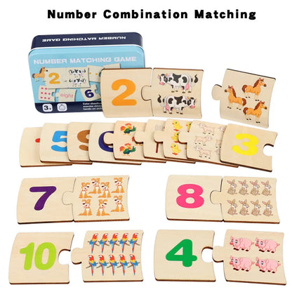 Wooden Animal & Food Matching Puzzle Toy, Toddler Learning Game
