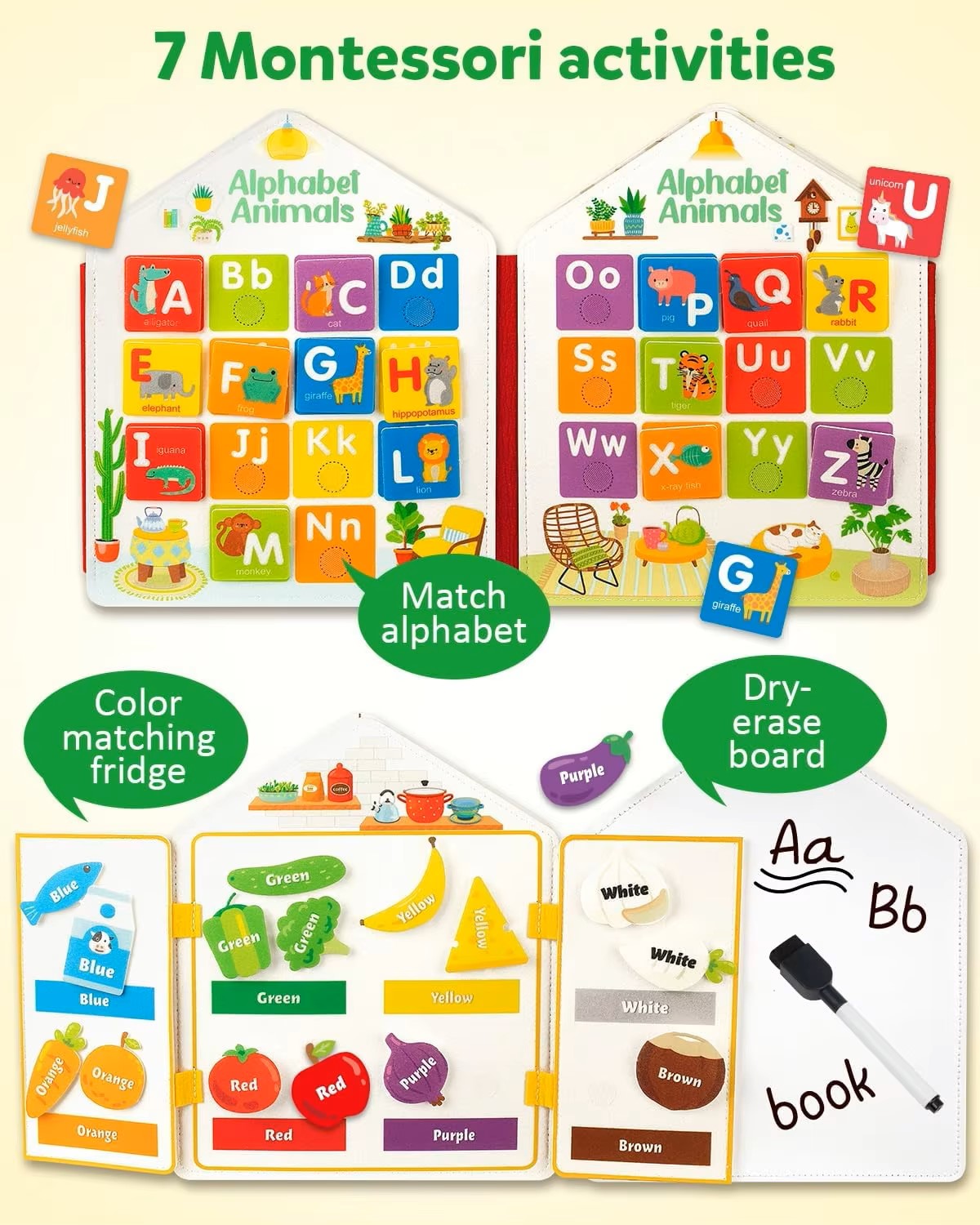 Montessori Busy Board Quiet Felt Activity Toy Book for Toddlers and Kids