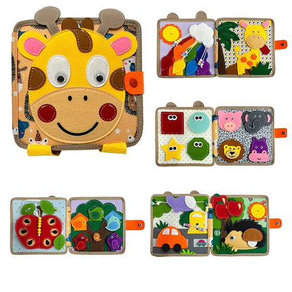 Montessori Giraffe Felt Busy Book, Toddler Sensory Toy