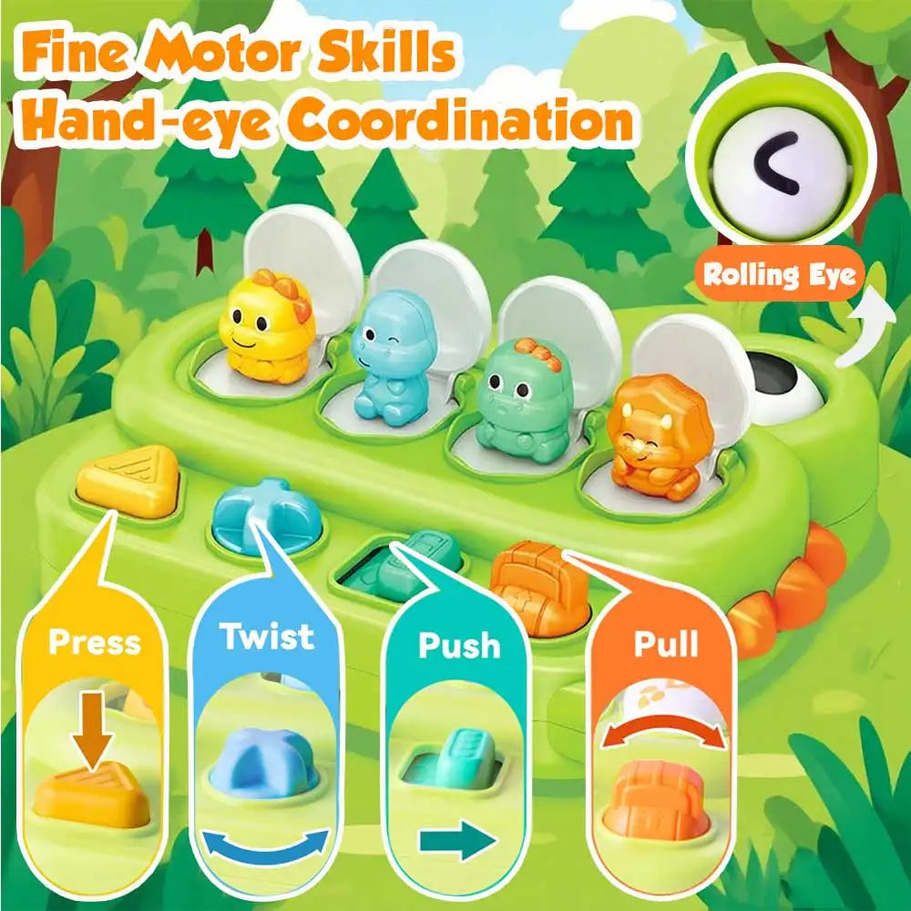 Dinosaur Pop Up Toy for Toddlers, Interactive Sensory & Cause and Effect Baby Toy