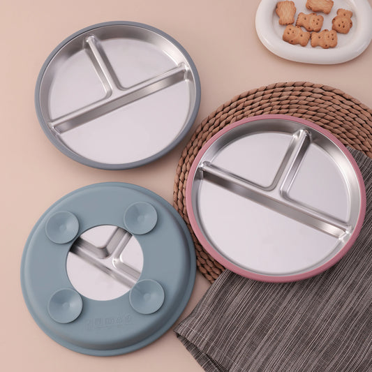 Color Kids Stainless Steel Plate with Detachable Silicone Suction Bowl