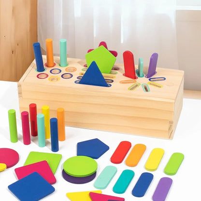 Montessori Wooden 3D Geometric Solids Toy, Shape Sorting & Color Matching