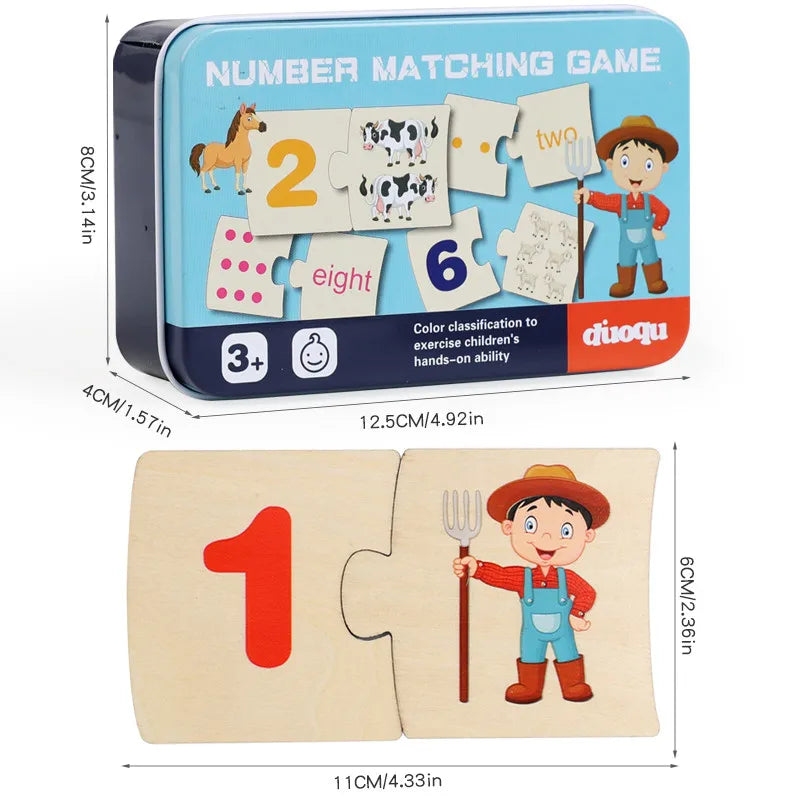 Wooden Animal & Food Matching Puzzle Toy, Toddler Learning Game