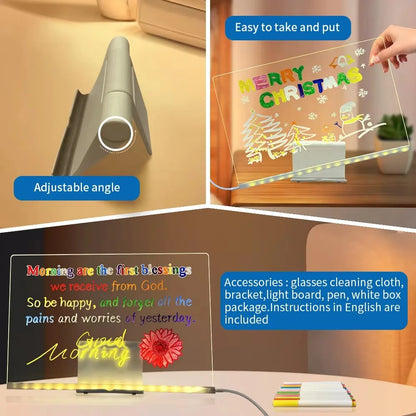 LED Acrylic Drawing Board & Night Light with Colorful Pens