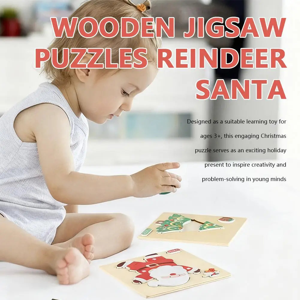 Montessori Toddler Xmas Wooden Jigsaw Puzzles, Santa Christmas Toddler Puzzles, Educational Shape Matching