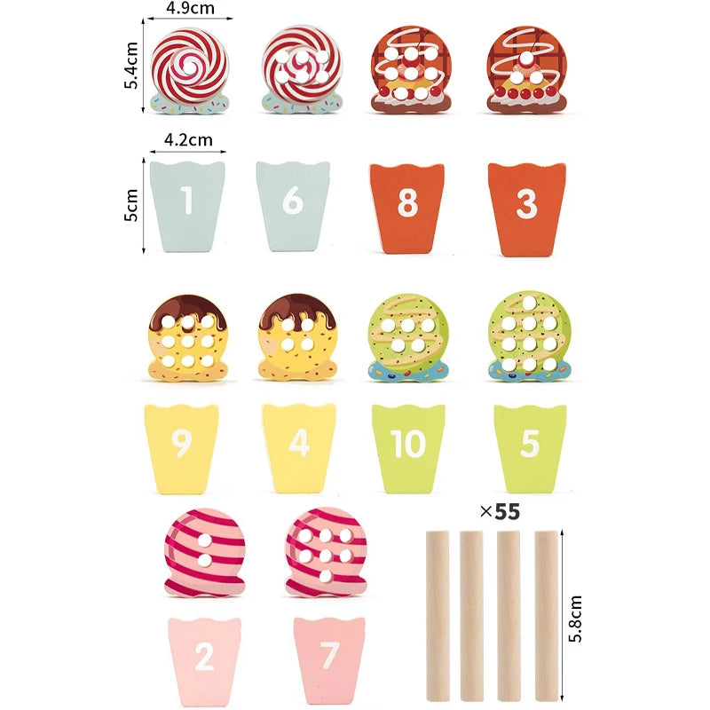 Montessori Ice Cream Math Counting Peg Board – Early Learning Number Matching Educational Toy