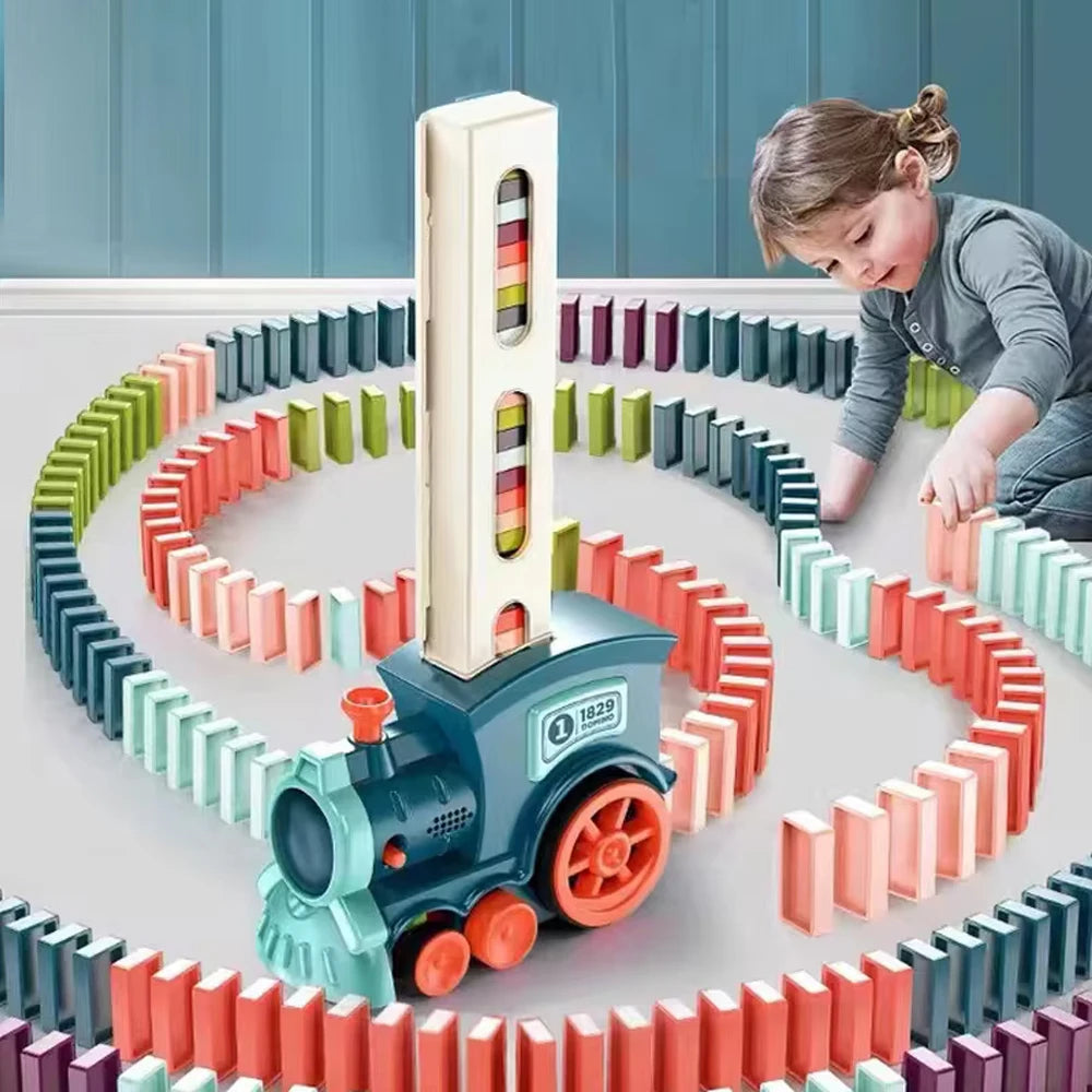 Automatic Domino Train Set - STEM Montessori Building Toy for Kids