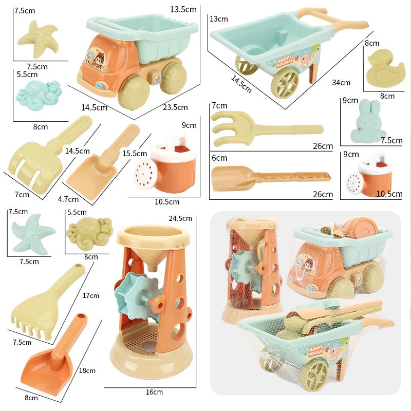 5 to 15 Piece Beach Bucket Play Set Kids Toy with Shovel Sand Moulds, Truck - LittleOzKid