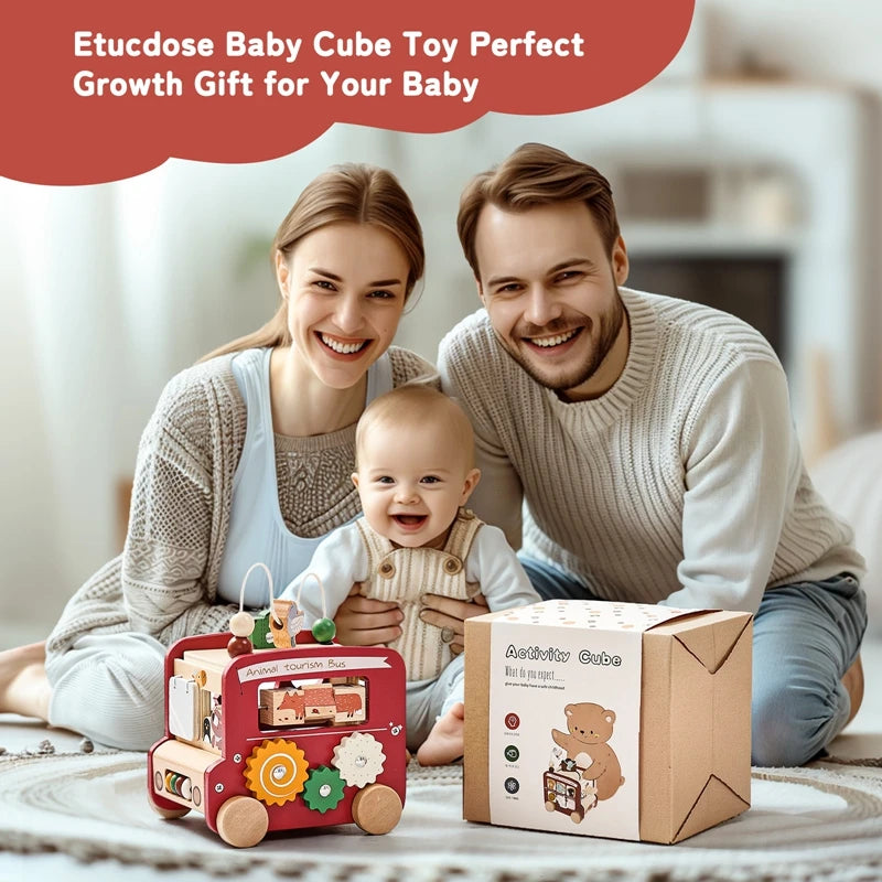 Montessori Wooden Multi-Activity Cube, Education Busy Board for baby and Toddlers