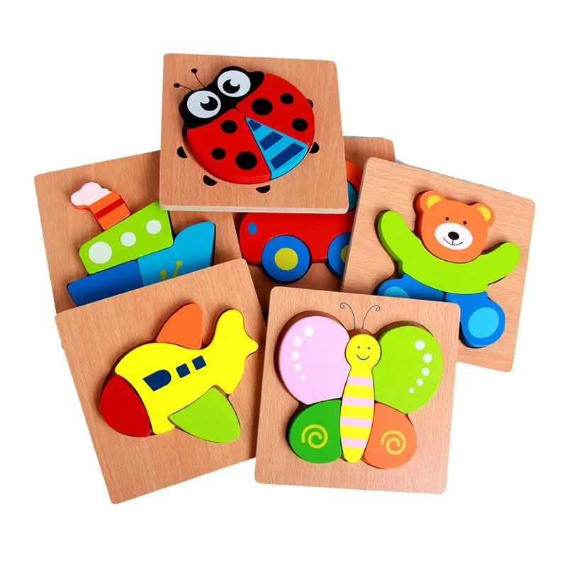 Premium 3D Cartoon Animal Beech Wood Jigsaw Puzzles (6Pack)