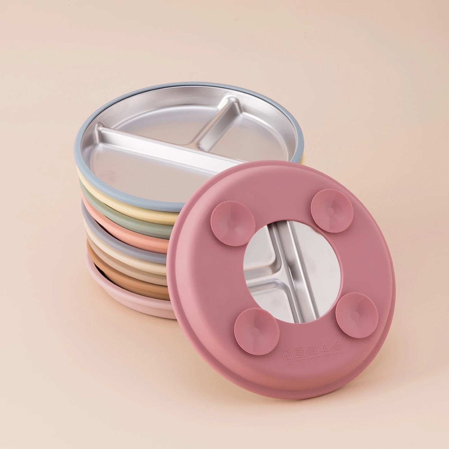 Stainless Steel Baby Feeding Plate with Detachable Suction