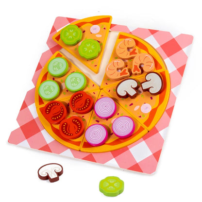 Wooden Montessori Kids Pizza & Cookie Cutting Toy Set – Pretend Play Kitchen Food Simulation