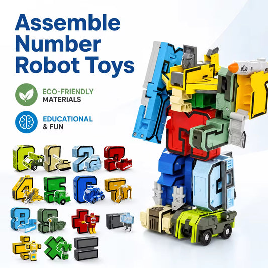 15 Pcs Number Robot Toy Set Transformable Educational Building Block Action Figures