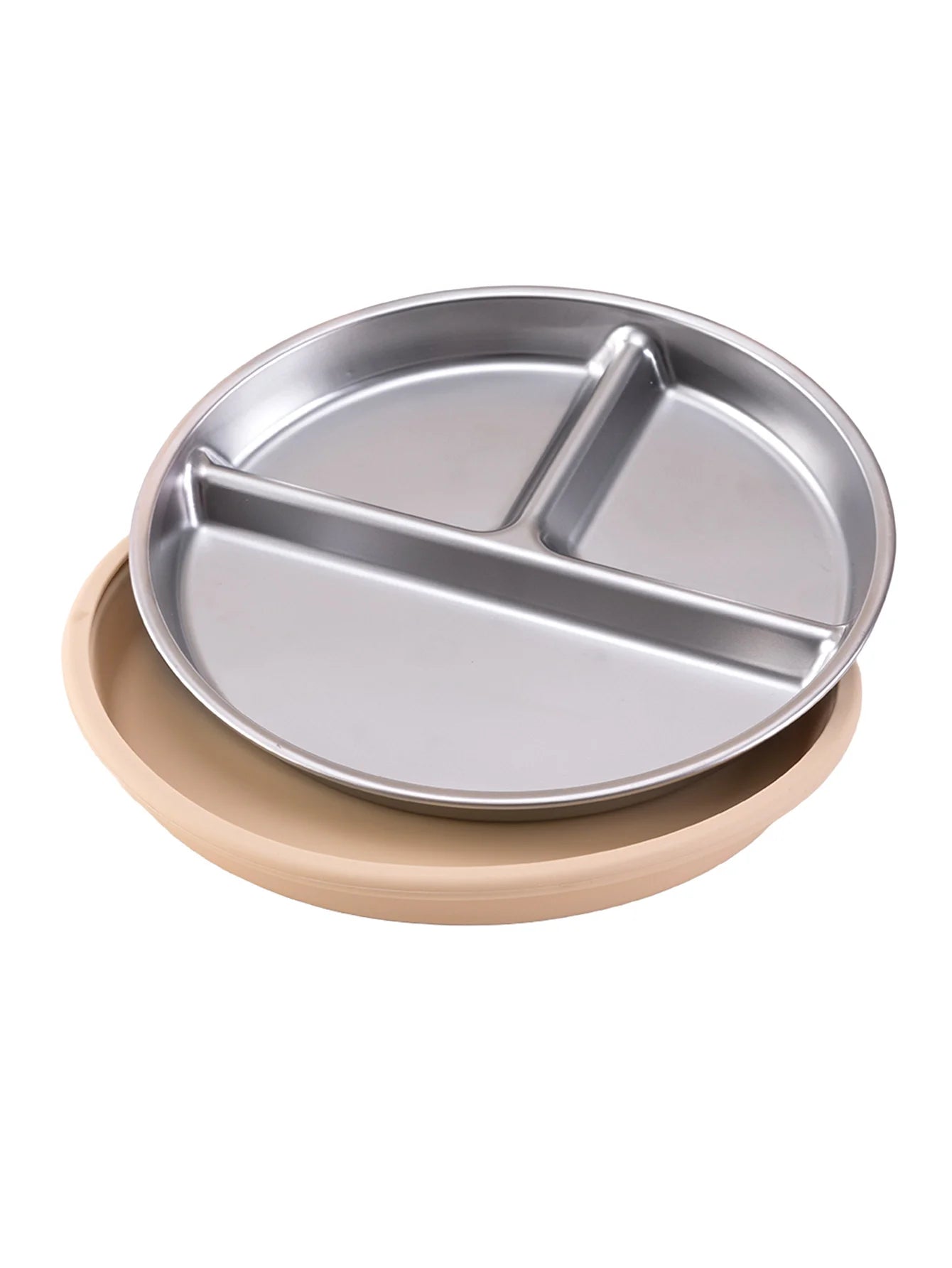 Stainless Steel Baby Feeding Plate with Detachable Suction