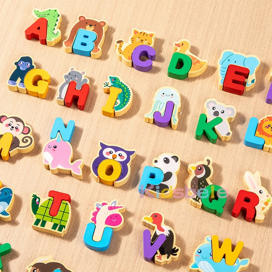 Wooden Animal Alphabet Puzzle – Montessori ABC Learning Toy for Toddlers