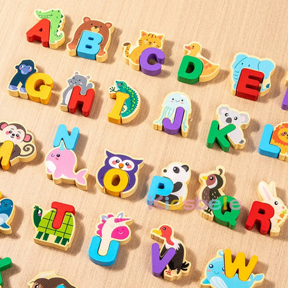 Wooden Animal Alphabet Puzzle – Montessori ABC Learning Toy for Toddlers