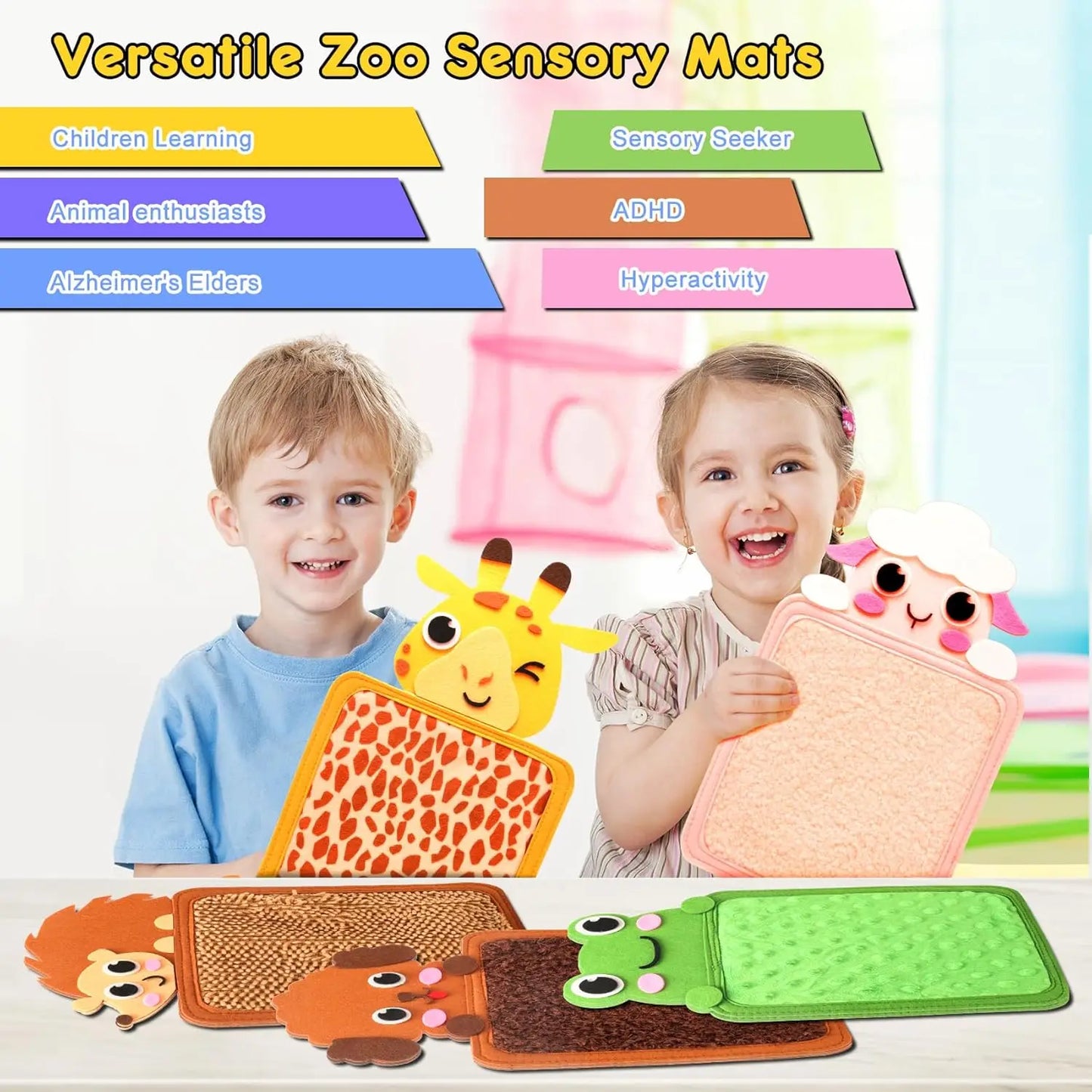 8 Piece Sensory Wall Touch Zoo Mat Set, Felt Textures mix