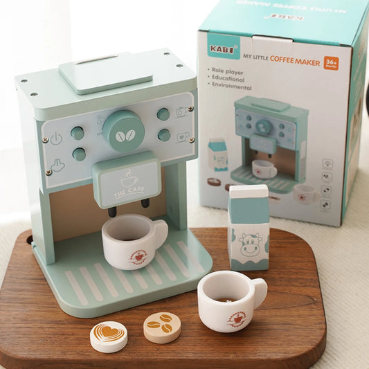 Kids Wooden Coffee Maker Set, Pretend Play Kitchen Toy