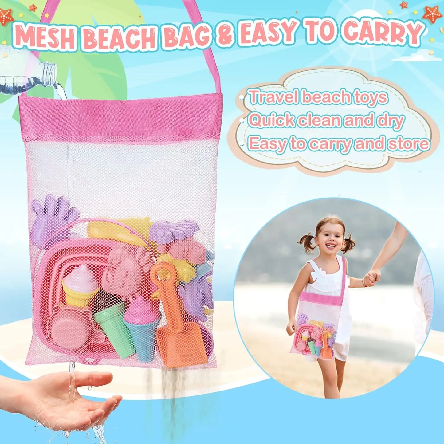 20-Piece Kids Beach Sand Toy Set – Portable Travel Toy with Mesh Bag