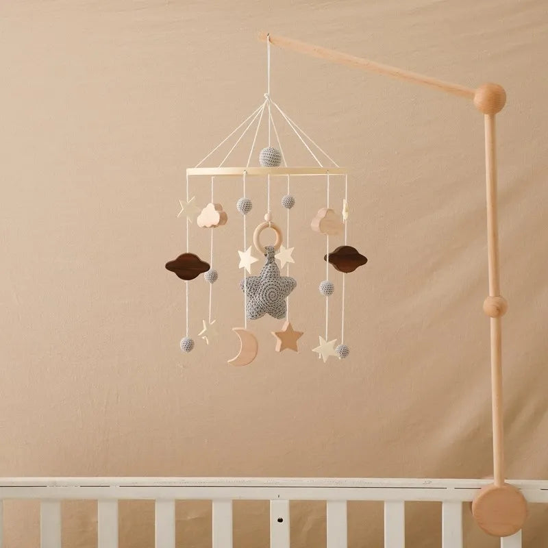 Baby Rattle Nursery Wooden Crib,Cot Hanging Toy Mobile with Music Box and Bed Bell