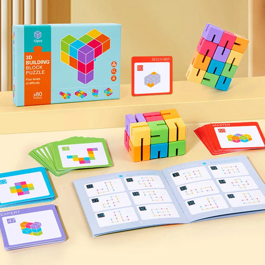 3D Wooden Building Blocks, Montessori Brain Development Puzzle Toy