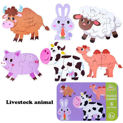 Montessori Wooden 3D Jigsaw Puzzle Games with Iron Box