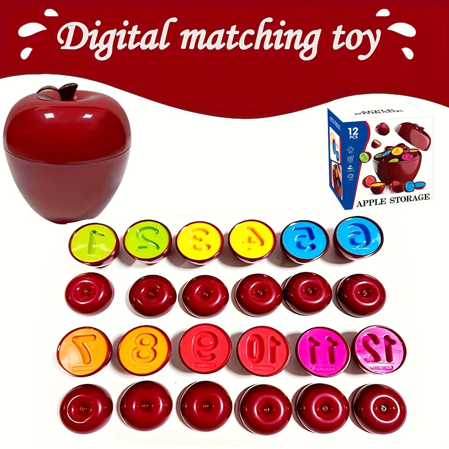 Montessori 24PCS Apple Shape Sorting Toys for Toddlers Color & Shape Learning
