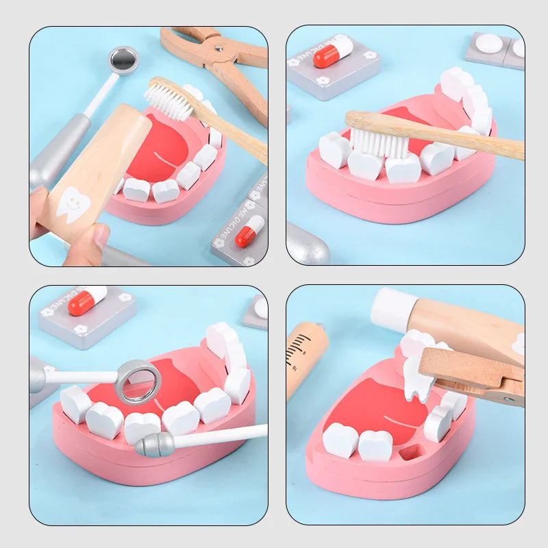 Wooden Kids Dentist Toy Set, Doctor Pretend Role Play Medicine Box Set - LittleOzKid