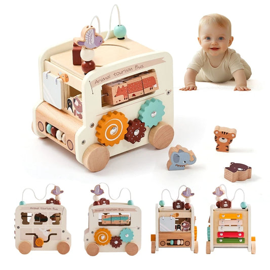 Montessori Wooden Multi-Activity Cube, Education Busy Board for baby and Toddlers
