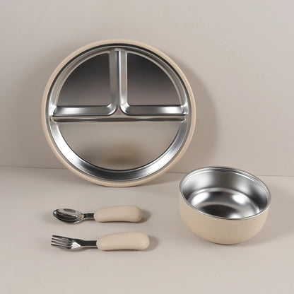 4PCS Stainless Steel Baby Feeding Set with Silicone Bowl